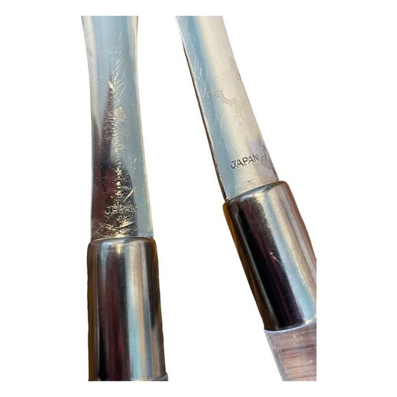 Vintage Frontier Forge Lucite Salad Serving Set Stainless Silver Handles MCM - Picture 4 of 5